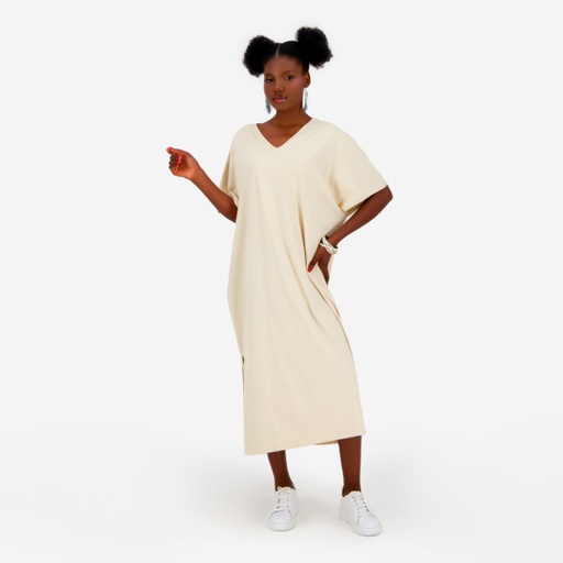 Robe jebba femme manches courtes avec fente - Blanc
