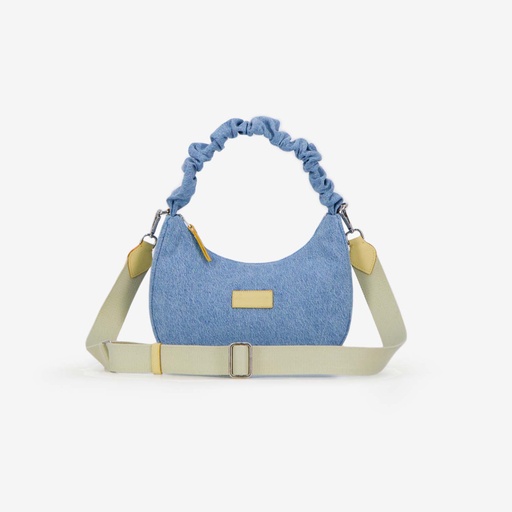 [99-010-01-023-K980] Sac demi lune scrunchie femme en jeans et cuir