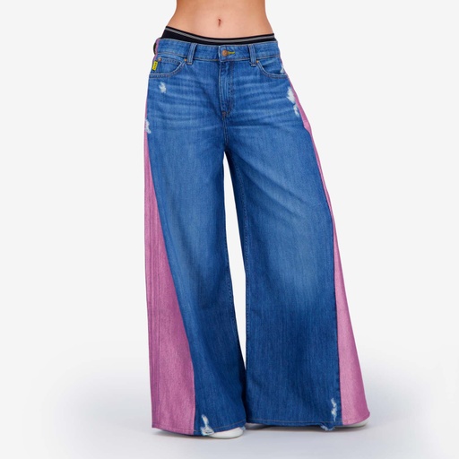 Upcycling wide leg jeans femme bi-couleur -WIDED